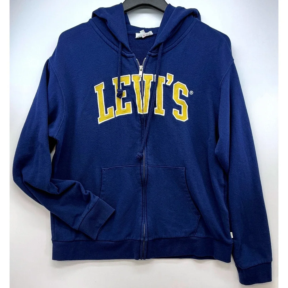 Levis Blue‎ Zip Hoodie M Spellout Logo Preppy Collegecore Athleisure Y2K Summer